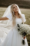 Princess Ball Gown Square Neck Puff Sleeves Satin Wedding Dress