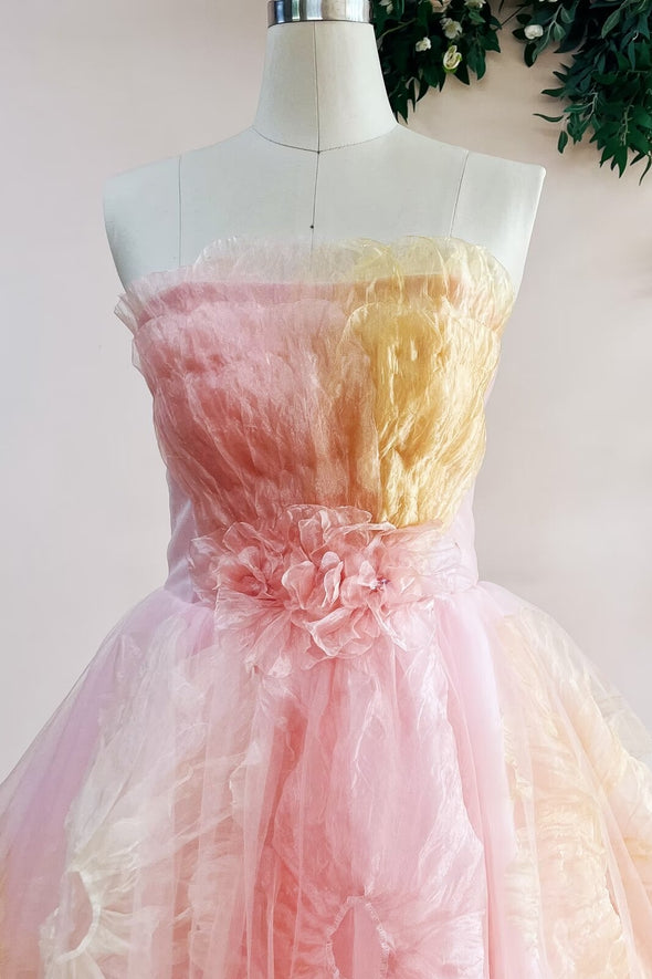 Unique Pink Ball Gown Prom Dress 3D Big Flower