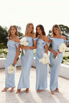 Sky Blue Off The Shoulder Ankle Length Simple Bridesmaid Dress