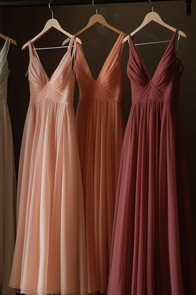 Long Chiffon Bridesmaid Dress V Neck A Line