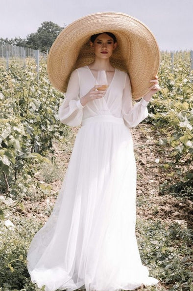 Chiffon Bohemian Long Wedding Dress Full Sleeves