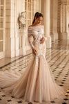 Champagne Wedding Dress with Sleeves Mermaid Silhouette