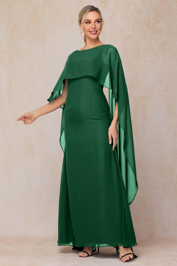 Long Chiffon Green Mother Of The Bridal Dress With Shawl