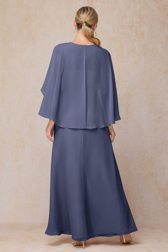 A Line Elegant Chiffon Mother Of The Bride Dress With Cape