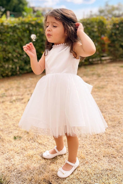 Little Girl White Flower Girl Dress Party Gown With Pearls