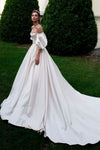 Luxury Satin Long Wedding Dress With Train