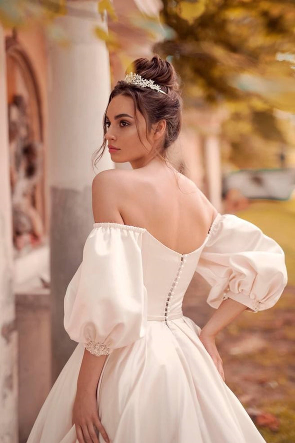 Luxury Satin Long Wedding Dress With Train