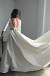 Elegant Modest A Line Satin Wedding Dress With Champagne Sash