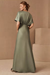 Olive Green Little V Neck Short Sleeves Mother Of The Bridal Dress