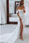 Soft Satin Split Long Mermaid Simple Bridal Gown