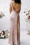 Rose Gold Sequins Long Bridesmaid Dress Backless