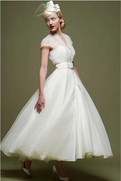 Thick Organza A Line Ankle Length Wedding Gown Short Bridal Dress