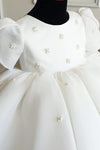 Organza White Ball Gown Flower Girl Dress With Pearls