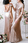 Rose Gold Sequins Long Bridesmaid Dress Backless