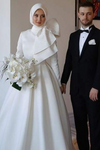 Satin Wedding Dress Ball Gown With Luxury Bow Muslim Bridal Gown