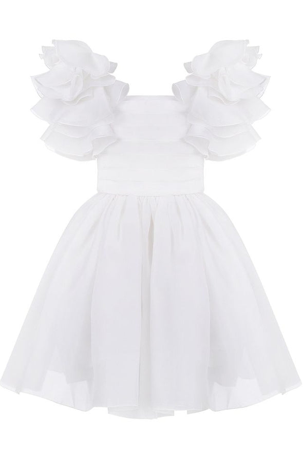 Mini Wedding Dress With Ruffles Sleeves