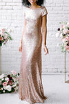 Rose Gold Sequins Long Bridesmaid Dress Backless