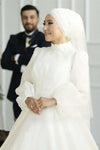 Organza Pearls Muslim Hijab Wedding Dress Islamic Women Arabic Robe De Mariée
