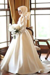 Satin Wedding Dress Ball Gown With Luxury Bow Muslim Bridal Gown