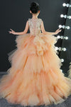 Girl Party Gown Lace Tulle With Detachable Train