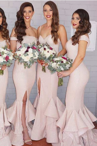 Long Sequins Slit Bridesmaid Dresses