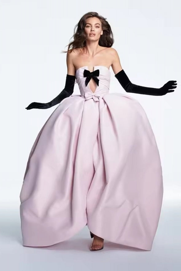 Fashion Bow Front Slit Long Prom Gown