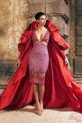 Red Ruffled Taffetta Special Occasion Evening Party Cape Jacket