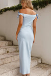 Sky Blue Off The Shoulder Ankle Length Simple Bridesmaid Dress