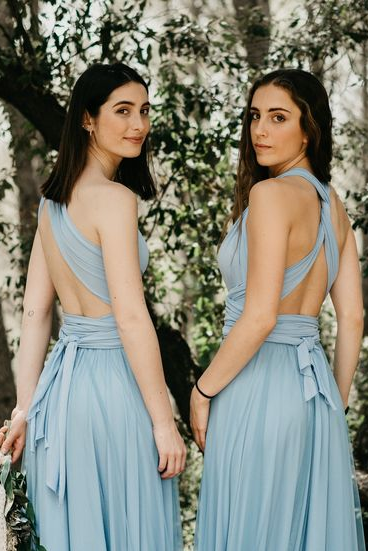 Fairy Long Modest Light Blue Bridesmaid Dresses