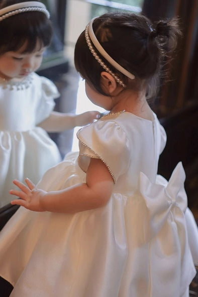 Pretty Satin Ball Gown Flower Girl Dress With Bow Back