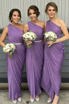 Purple Spandex One Shoulder Long Simple Bridesmaid Dress