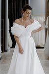 Charming Off The Shoulder Pleat Sweetheart Satin A Line Wedding Dresses