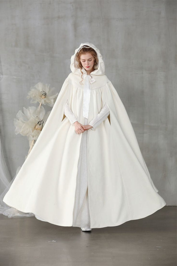 Autumn Winter Woolen Bridal Cape With Hood