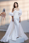 Embossed satin Wedding Cape With Half Puffy Sleeves DJ317