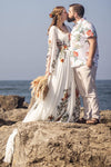 Long Flare Split Sleeve Boho Colorful Embroidery Wedding Dress