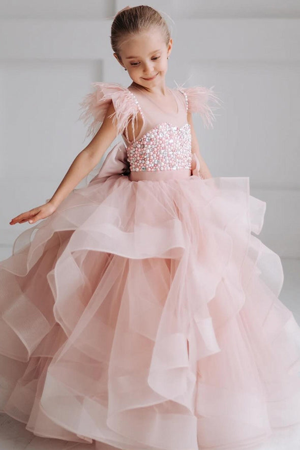 Luxury Pink Girl Dress With Ruffles