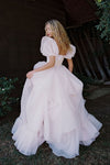 Thick Organza Long Prom Dress Short Sleeves