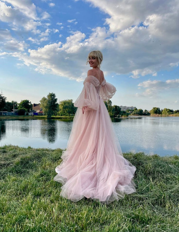 Off The Shoulder Dusty Pink Wedding Dress