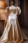 Champagne Mother Of The Bridal Dress V Neck Short Ruffles Sleeves