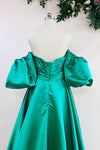 A Line Strapless Sage Green Satin Prom Dress With Detachable Sleeves