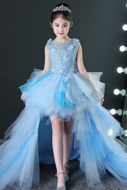 Girl Party Gown Lace Tulle With Detachable Train