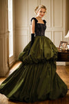 Vintage Green Satin High Split Prom Dress