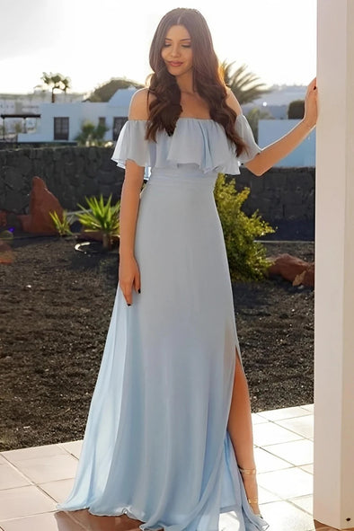 Off The Shoulder Long Chiffon Bridesmaid Dress