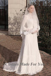 Wedding Gowns High Neck Buttons Formal Bride Dress