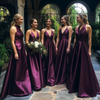 Purple Satin Long A Line Bridesmaid Dress