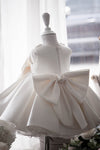 Off White Satin Ball Gown Flower Girl Dress With Pearls