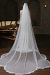 Long Wedding Veil With Lace Appliques Flower Shape