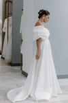 Charming Off The Shoulder Pleat Sweetheart Satin A Line Wedding Dresses