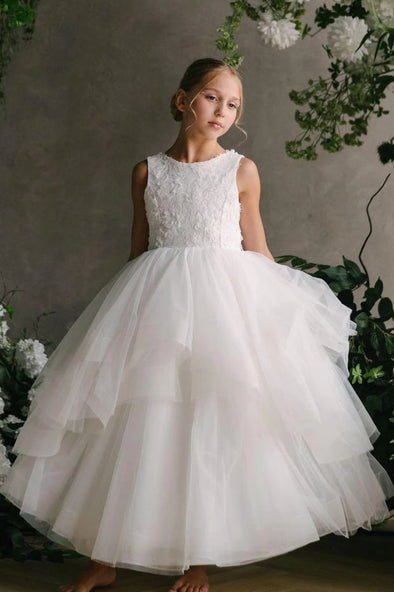 Princess Girl Party Dress White Lace Tulle Ball Gown