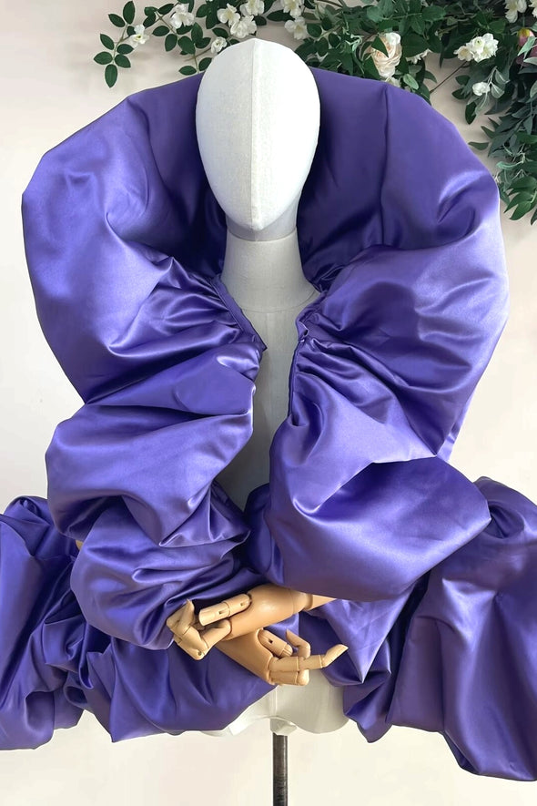 Purple Satin Puffy Short Jacket For Lady Party,Outfit Bolero